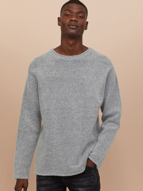 

H&M Men Grey Solid Knitted Jumper