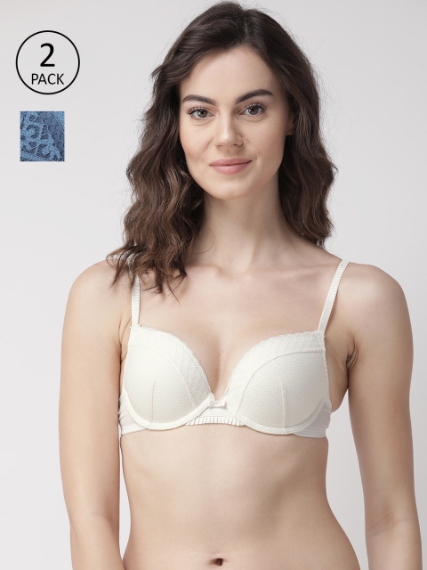 

Marks & Spencer Women Pack of 2 Lace Heavily Padded Push-Up Plunge Bra T818083, Off white