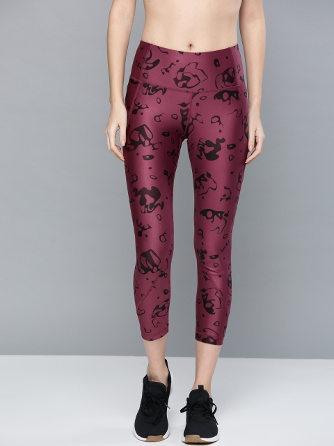 

UNDER ARMOUR Women Burgundy HeatGear Armour Ankle Crop Ako Print Capris