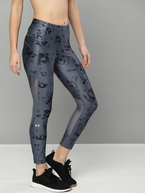 

UNDER ARMOUR Women Charcoal Grey & Black Printed HeatGear Ankle Crop Tights