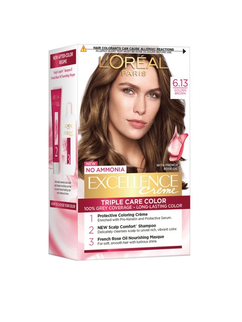 

LOreal Paris Women Excellence Creme Triple Care Hair Color - Golden Brown 6.13 72ml+100g