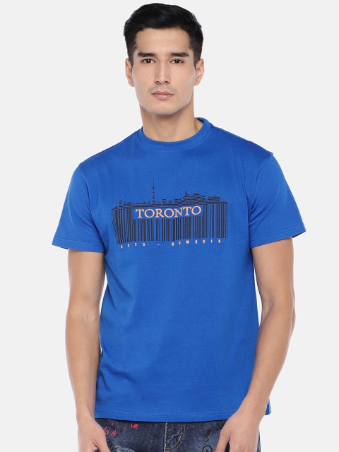 

Globus Men Blue Printed Round Neck T-shirt