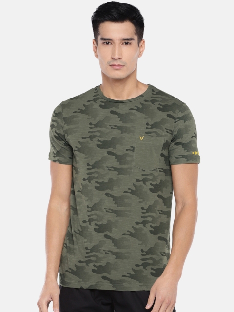 

Globus Men Olive Green Camouflage Printed Round Neck T-shirt