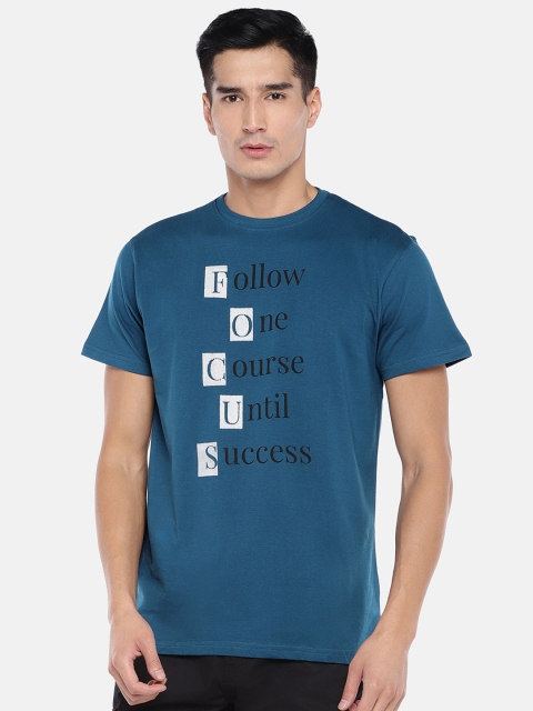 

Globus Men Teal Green Printed Round Neck T-shirt