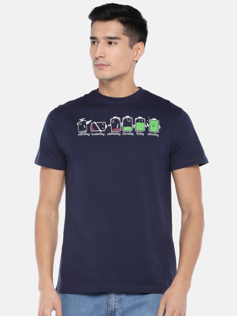 

Globus Men Navy Blue Printed Round Neck T-shirt