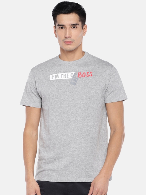 

Globus Men Grey Melange Printed Round Neck T-shirt