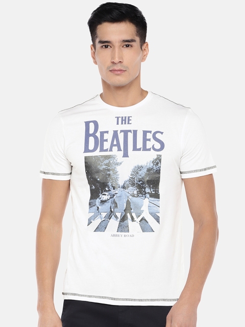 

Globus Men White & Blue Printed Round Neck The Beatles T-shirt