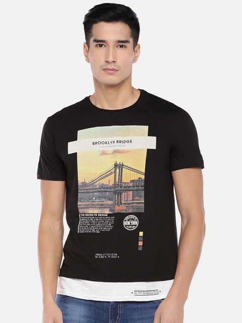 

Globus Men Black Printed Round Neck T-shirt