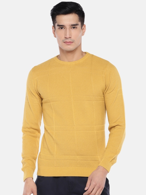 

Globus Men Yellow Self Design Round Neck T-shirt