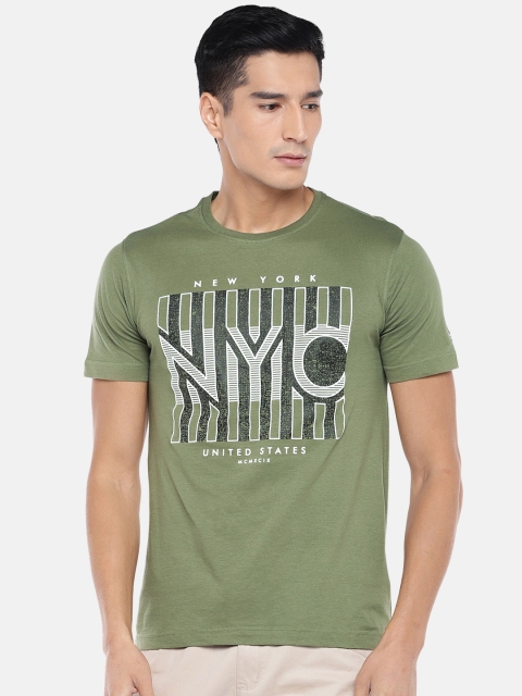 

Globus Men Olive Green Printed Round Neck T-shirt