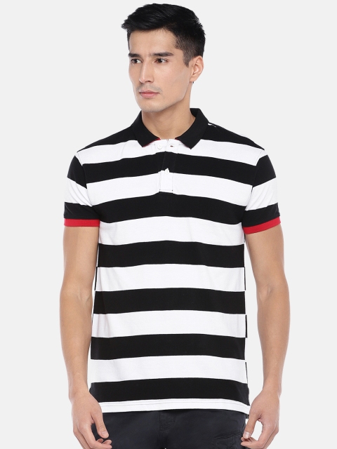 

Globus Men Black & White Striped Polo Collar T-shirt