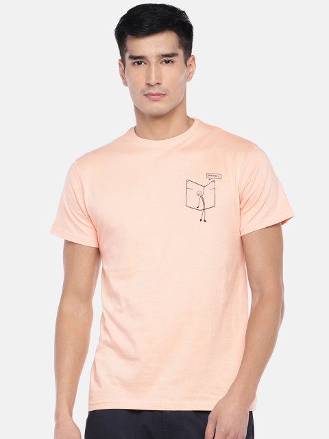 

Globus Men Peach-Coloured Solid Round Neck T-shirt
