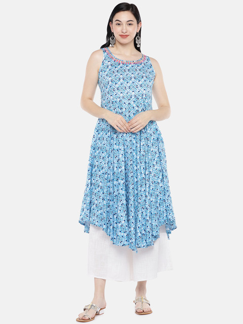 

Globus Women Blue & White Printed A-Line Kurta