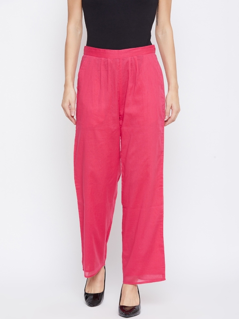 

fabGLOBAL Women Pink Relaxed Straight Fit Solid Parallel Trousers