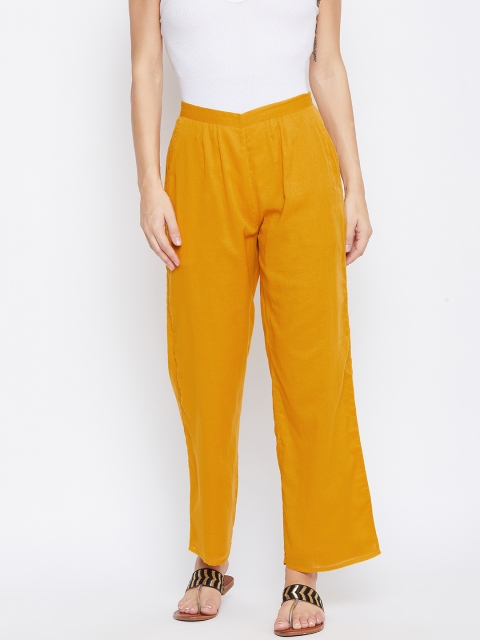 

fabGLOBAL Women Mustard Relaxed Slim Fit Solid Parallel Trousers