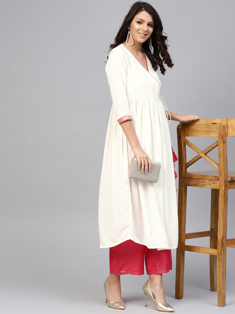 

SIAH Women Off-White Solid Angrakha A-Line Kurta