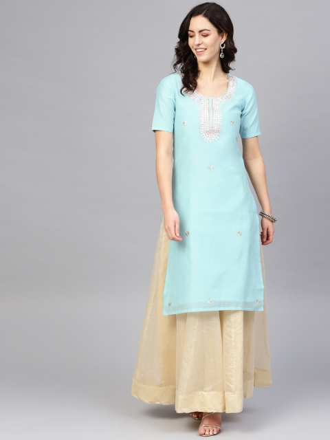 

SIAH Women Blue Embellished Straight Kurta