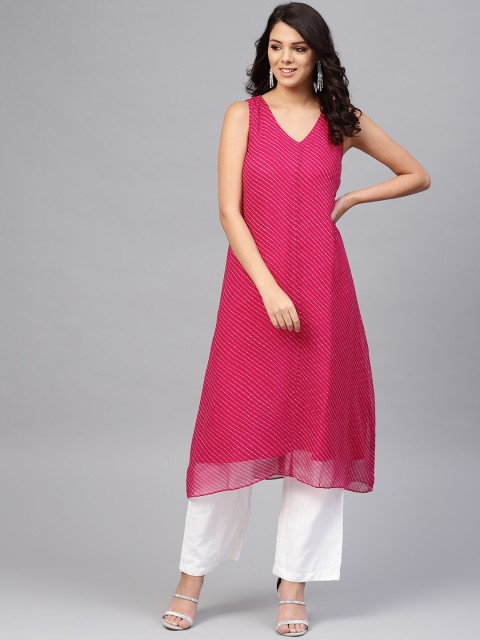 

SIAH Women Pink & Off-White Leheriya Printed A-Line Kurta