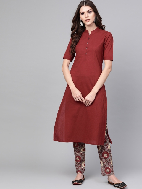 

SIAH Women Maroon Solid Kurta with Trousers