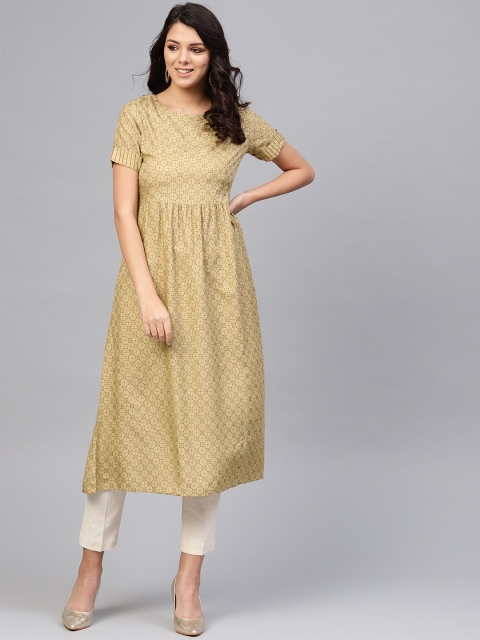 

SIAH Women Beige & Golden Printed A-Line Kurta