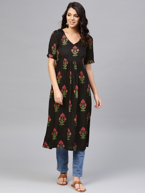 

SIAH Women Black & Pink Printed A-Line Kurta