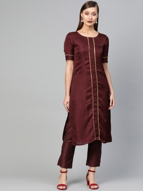 

SIAH Women Burgundy Solid Kurta with Trousers