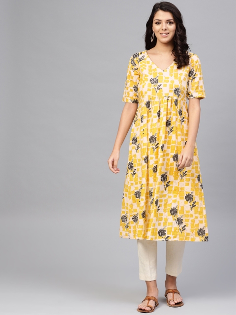 

SIAH Women Yellow & Grey Printed Empire A-Line Kurta
