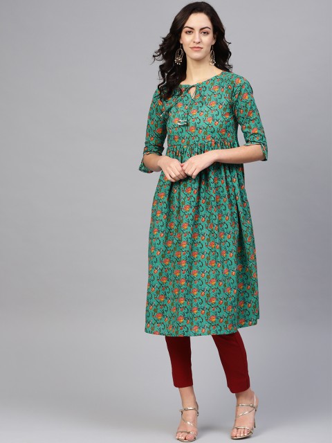

SIAH Women Green & Maroon Printed A-Line Kurta