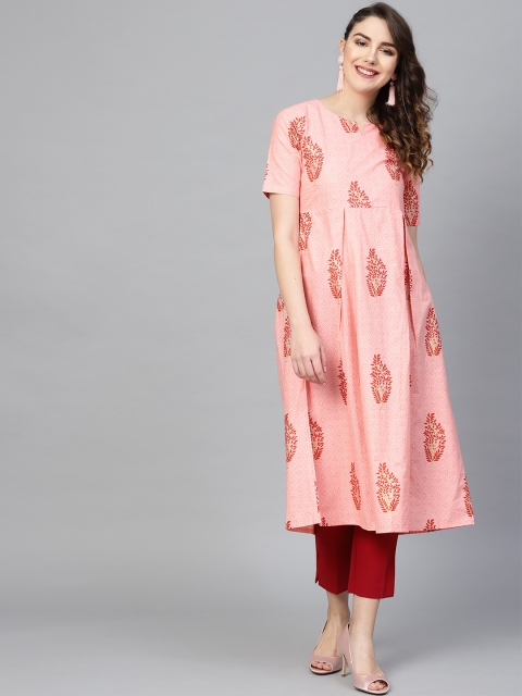 

SIAH Women Peach-Coloured & Maroon Printed Empire Kurta