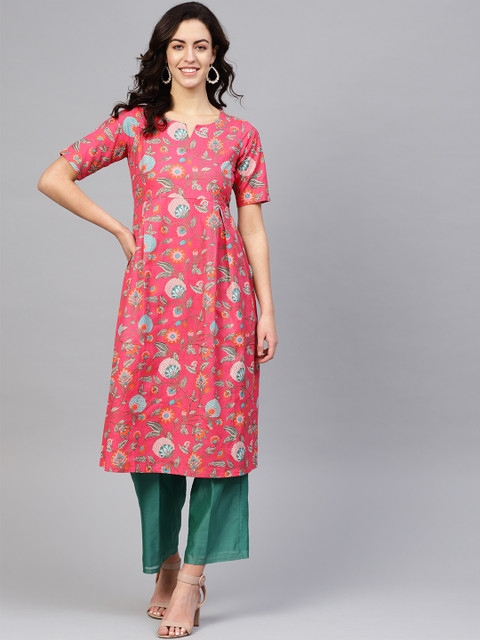 

SIAH Women Pink & Blue Printed A-Line Kurta
