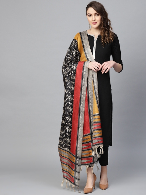 

SIAH Women Black Solid Kurta with Trousers & Dupatta