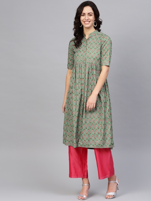 

SIAH Women Green Printed Straight Kurta