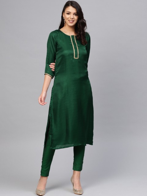 

SIAH Women Green Solid Kurta with Trousers