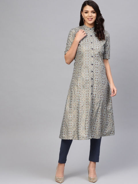 

SIAH Women Blue & Golden Printed Kurta with Trousers