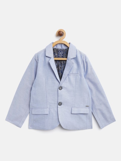 

llen Solly Junior Boys Blue Solid Single-Breasted Pure Cotton Blazer