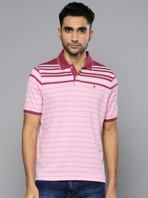 

Louis Philippe Men Pink Striped Polo Collar T-shirt
