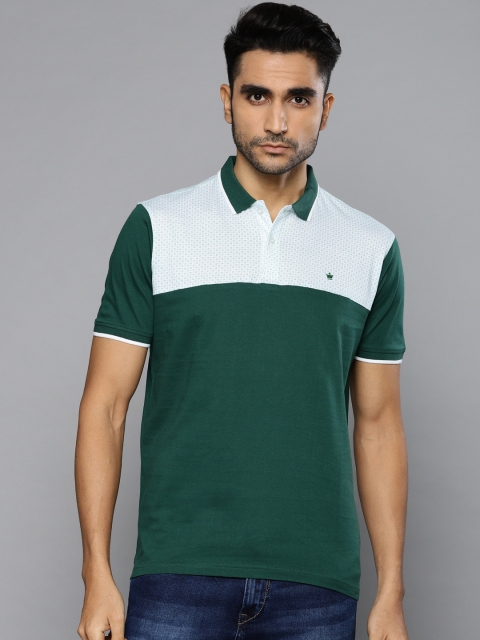 

Louis Philippe Men Green & White Colourblocked Polo Collar T-shirt