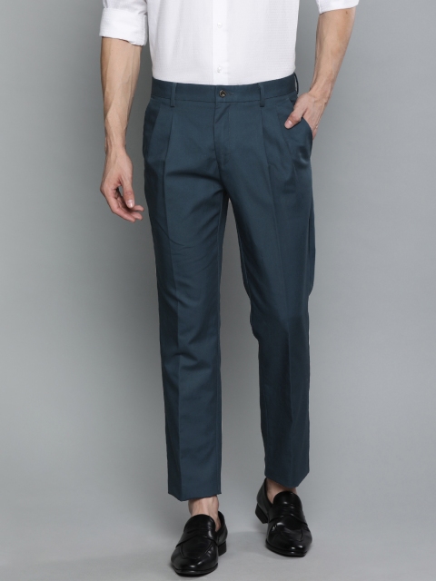 

Louis Philippe Men Teal Blue Regular Fit Solid Smart Casual Cropped Trousers