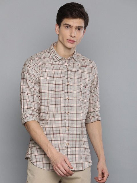 

Louis Philippe Sport Men Beige & Brown Super Slim Fit Checked Casual Shirt
