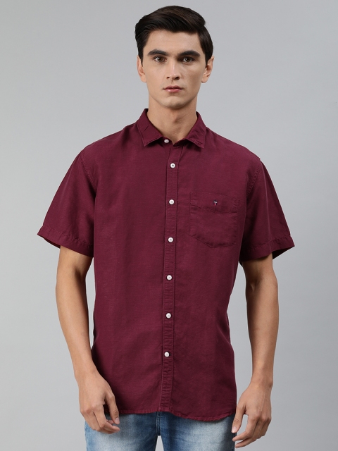 

Louis Philippe Sport Men Maroon Slim Fit Solid Linen-Tencel Casual Shirt