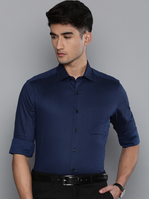 

Louis Philippe Men Navy Blue Classic Fit Self Design Party Shirt