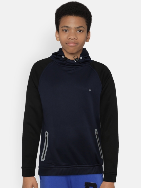 

Allen Solly Junior Boys Navy Blue & Black Solid Hooded Sweatshirt