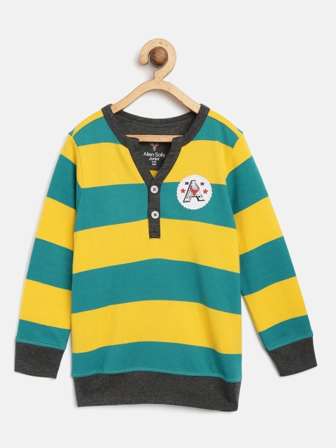 

Allen Solly Junior Boys Yellow & Sea Green Striped T-shirt