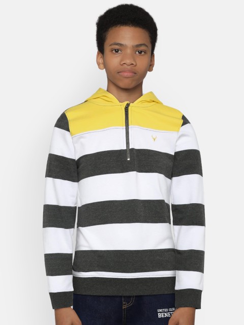 

Allen Solly Junior Boys White & Grey Striped Hooded Sweatshirt