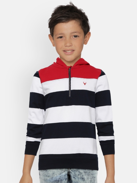 

Allen Solly Junior Boys White & Navy Blue Striped Hooded Sweatshirt