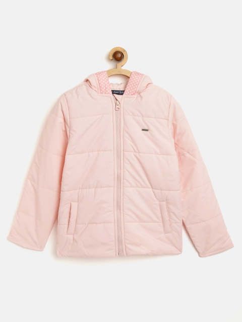 

Allen Solly Junior Girls Peach-Coloured Solid Hooded Padded Jacket