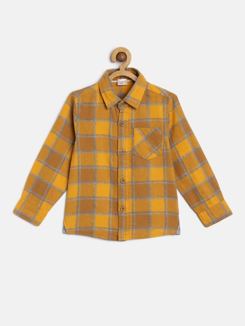 

Aomi Boys Mustard Yellow & Grey Regular Fit Checked Casual Flannel Shirt