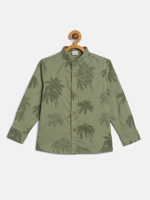 

Aomi Boys Olive Green Regular Fit Printed Casual Shirt