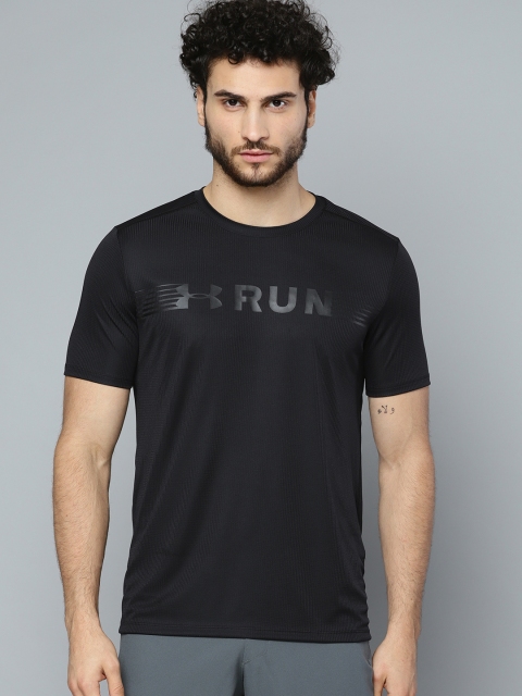 

UNDER ARMOUR Men Black Run Warped Running Printed T-Shirt