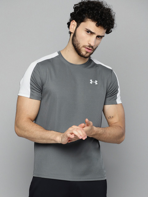 

UNDER ARMOUR Men Charcoal Grey Speed Stride Self-Checked Running Shirt